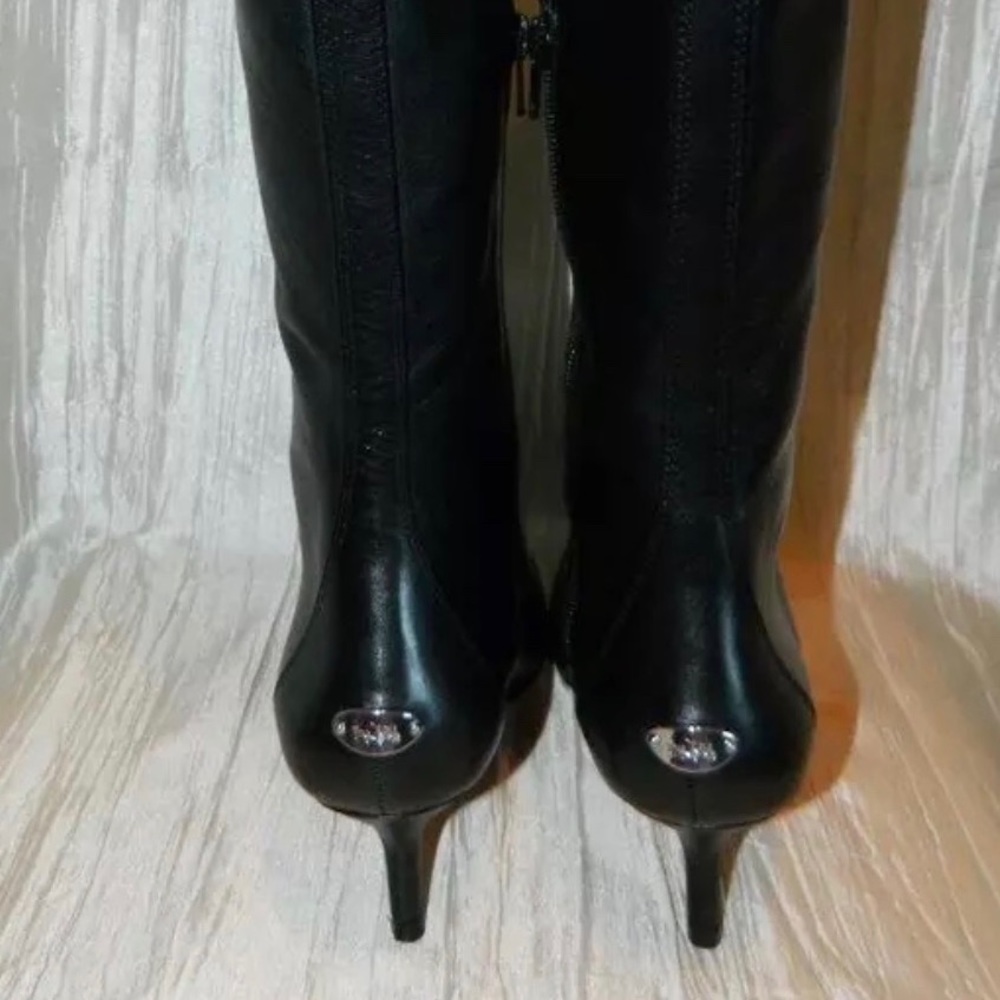 Coach Foxy Black LeathrPoint Toe Kitten Heel Boots - Picture 3 of 7